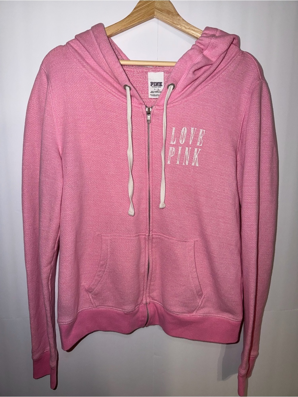PINK Victoria's Secret Pink Zip-Up Hoodie with White 'LOVE PINK' Logo